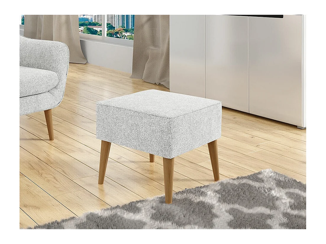 Pouf Comfivo 205, Gris, 41x45x45cm, Tapisserie, Pieds: Bois