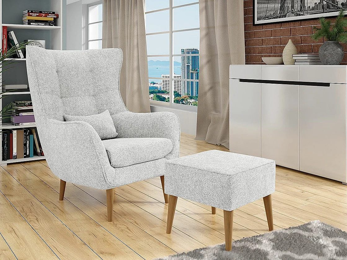 Puf Comfivo 205, Gris, 41x45x45cm, Tapiz, Patas: Madera