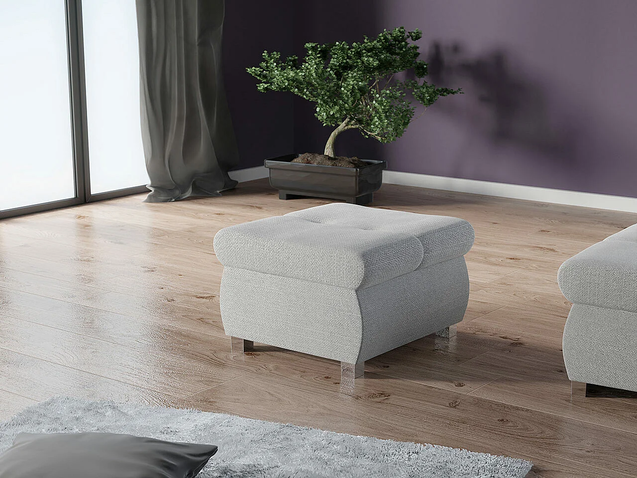 Pufe Comfivo 122, Cinzento, Tecido, 39x60x60cm