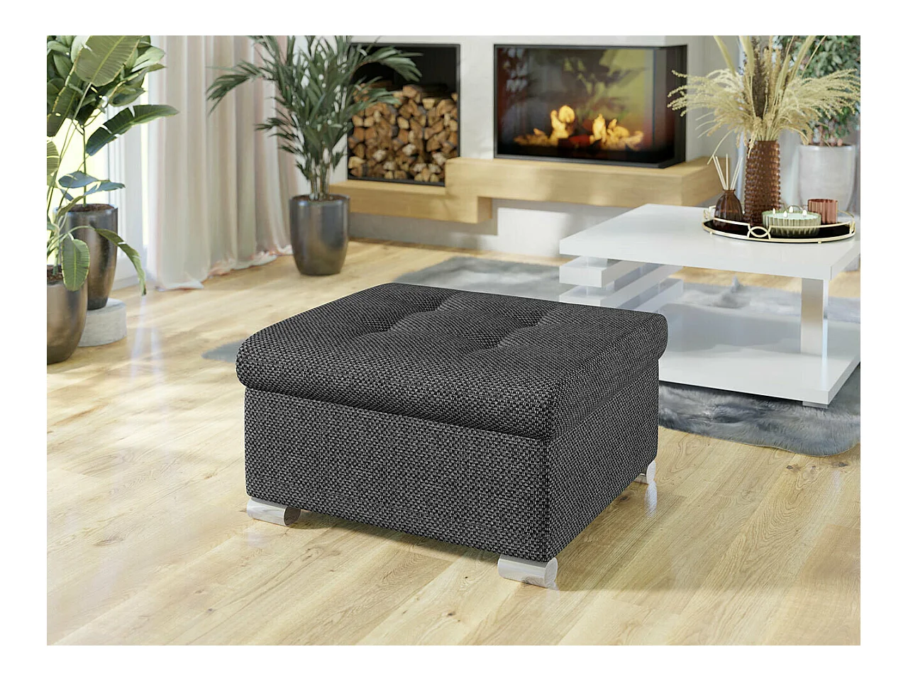 Pouf Comfivo 115, Gris, 41x68x70cm, Tapisserie, Pieds: Plastique