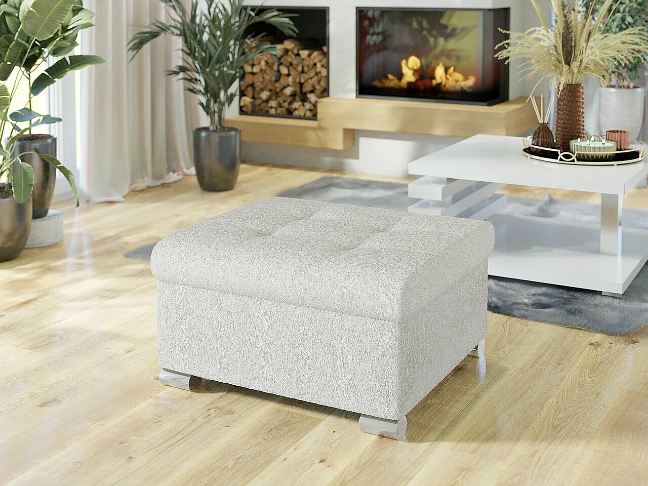 Puf Comfivo 115, Blanco, 41x68x70cm, Tapiz, Patas: Plástico