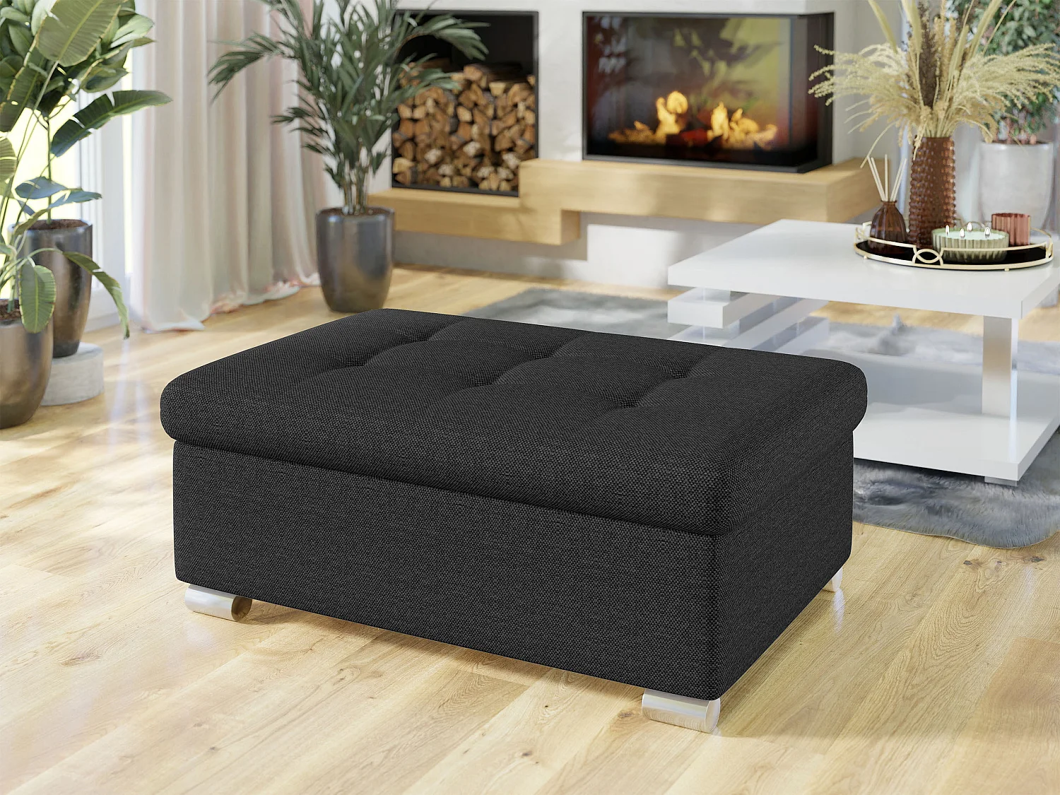 Puf Comfivo 115, Negro, 41x68x70cm, Tapiz, Patas: Plástico