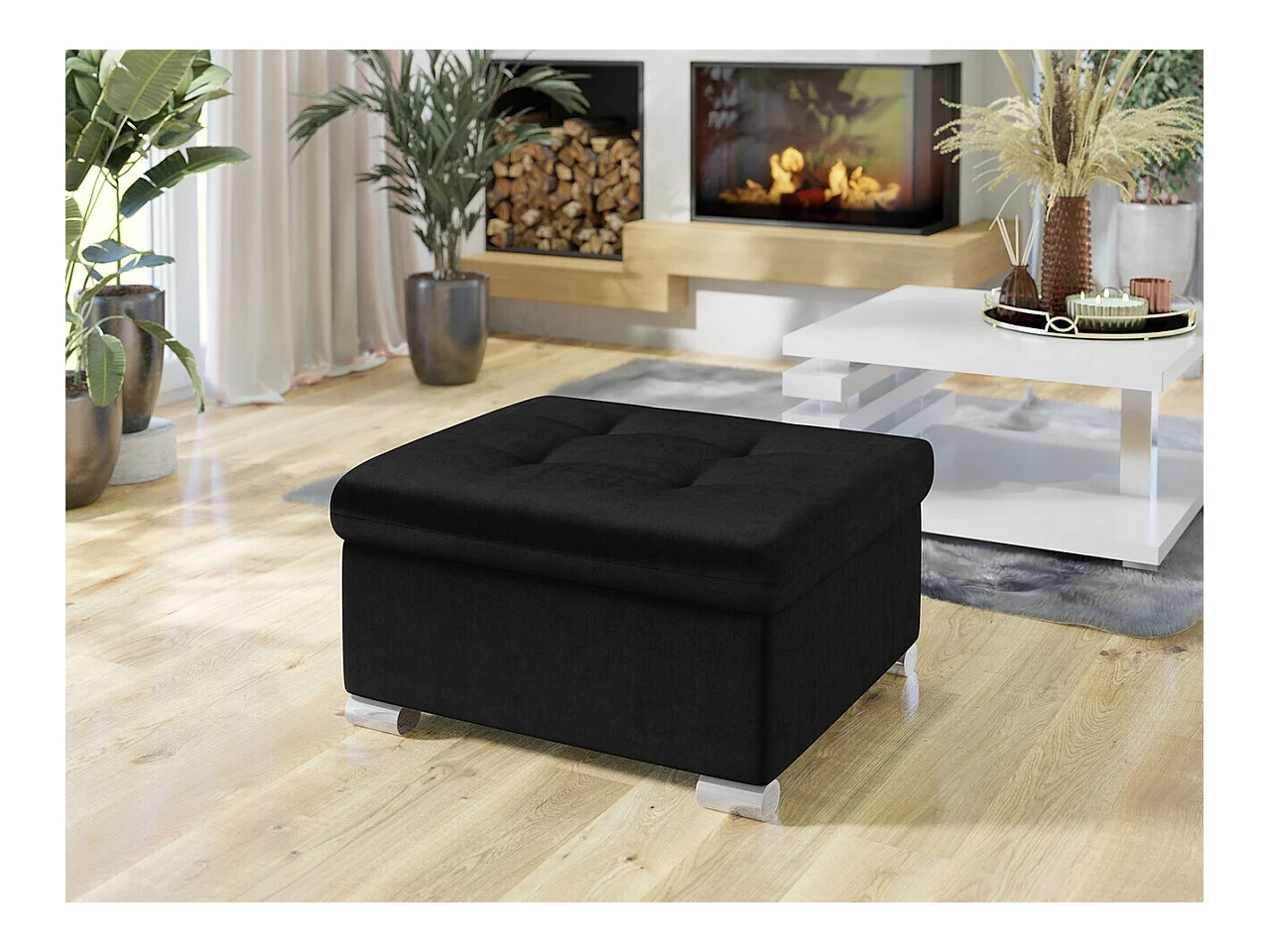 Pouf Comfivo 115, Noir, 41x68x70cm, Tapisserie, Pieds: Plastique