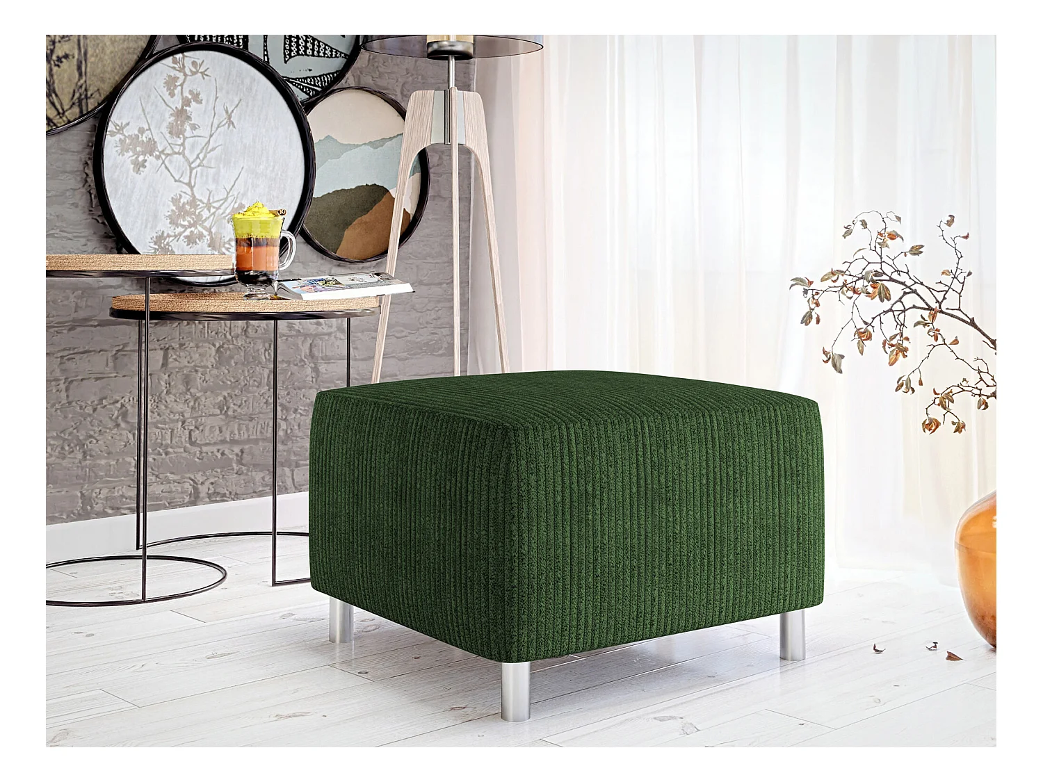 Pouf Comfivo 126, Vert, 42x56x65cm, Tapisserie, Pieds: Plastique