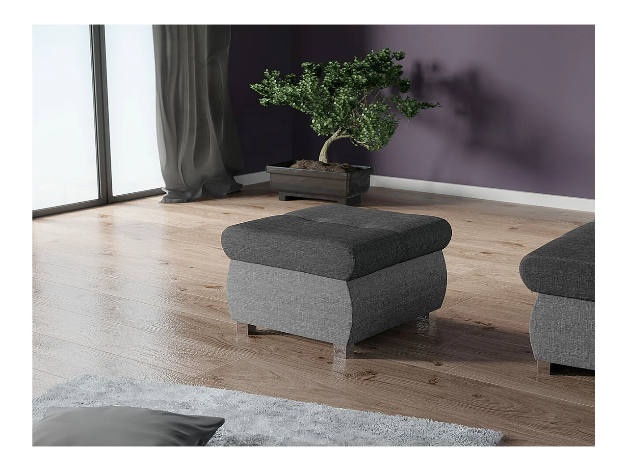 Pouf Comfivo 122, Grigio, 39x60x60cm, Arazzo, Gambe: Metallo, Senza