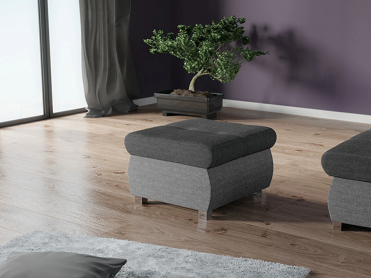 Puf Comfivo 122, Gris, 39x60x60cm, Tapiz, Patas: Metal