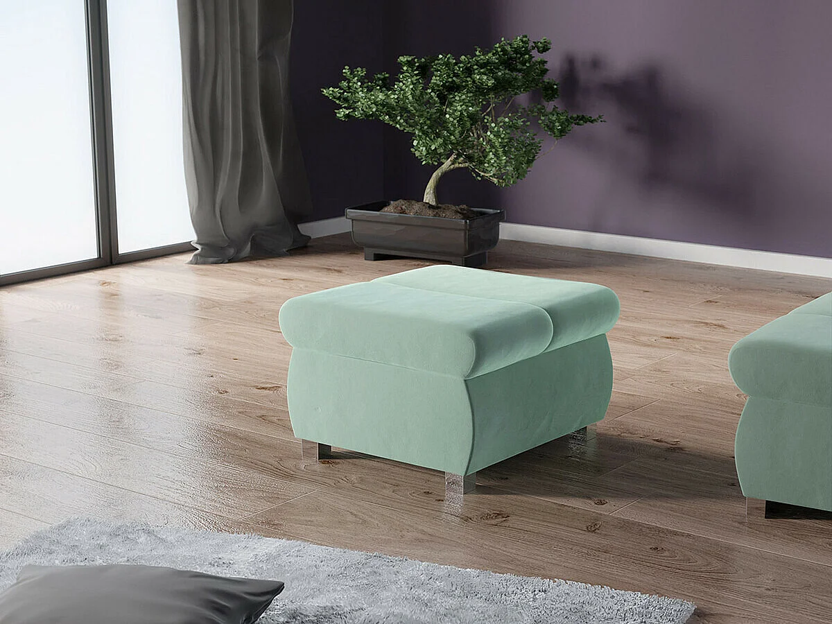 Pouf Comfivo 142, Turquoise, 39x60x60cm, Tissu, Pieds: Métal