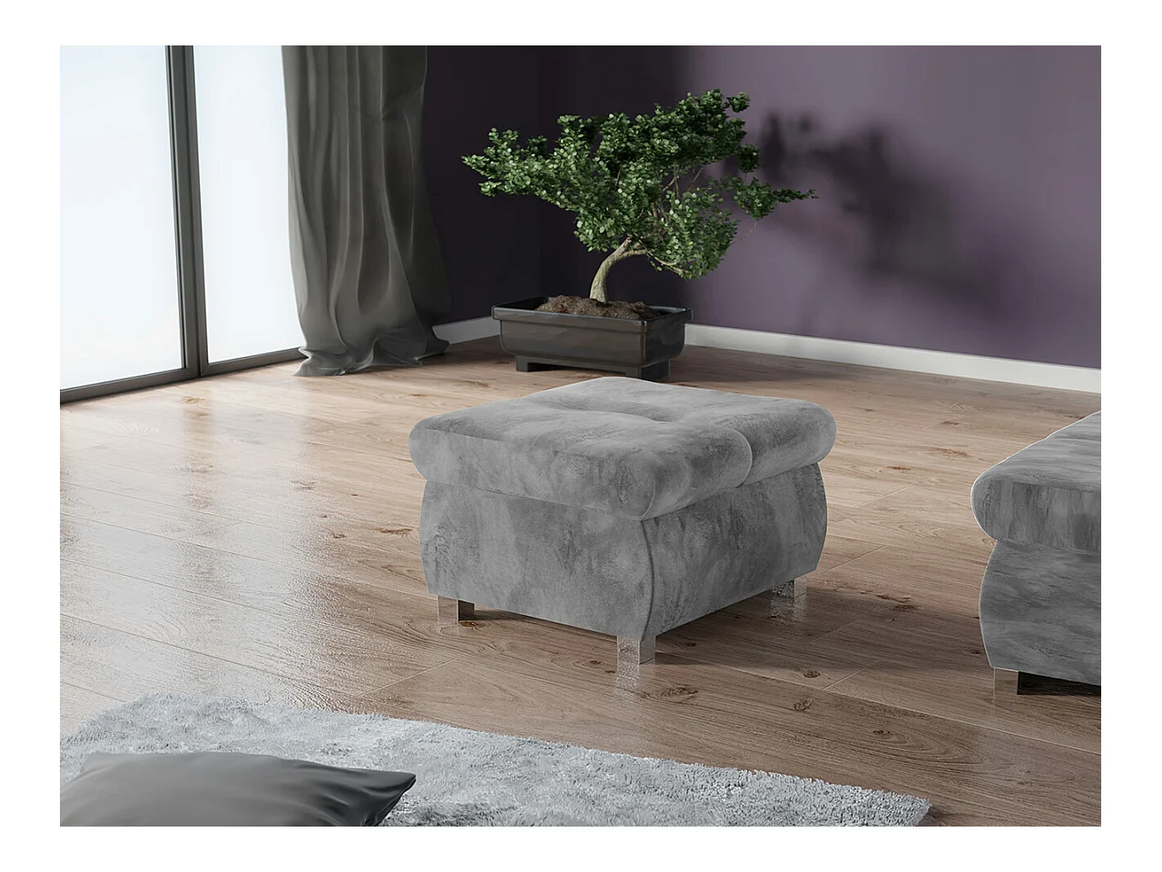 Pouf Comfivo 122, Grigio, 39x60x60cm, Arazzo, Gambe: Metallo, Senza