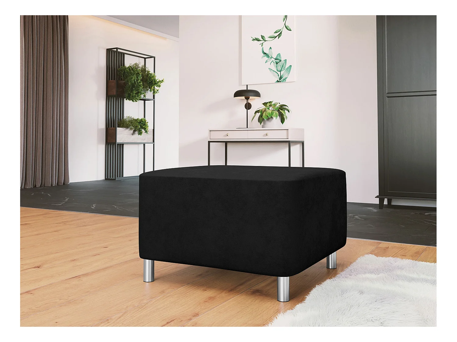 Pouf Comfivo 126, Noir, 42x56x65cm, Tapisserie, Pieds: Plastique