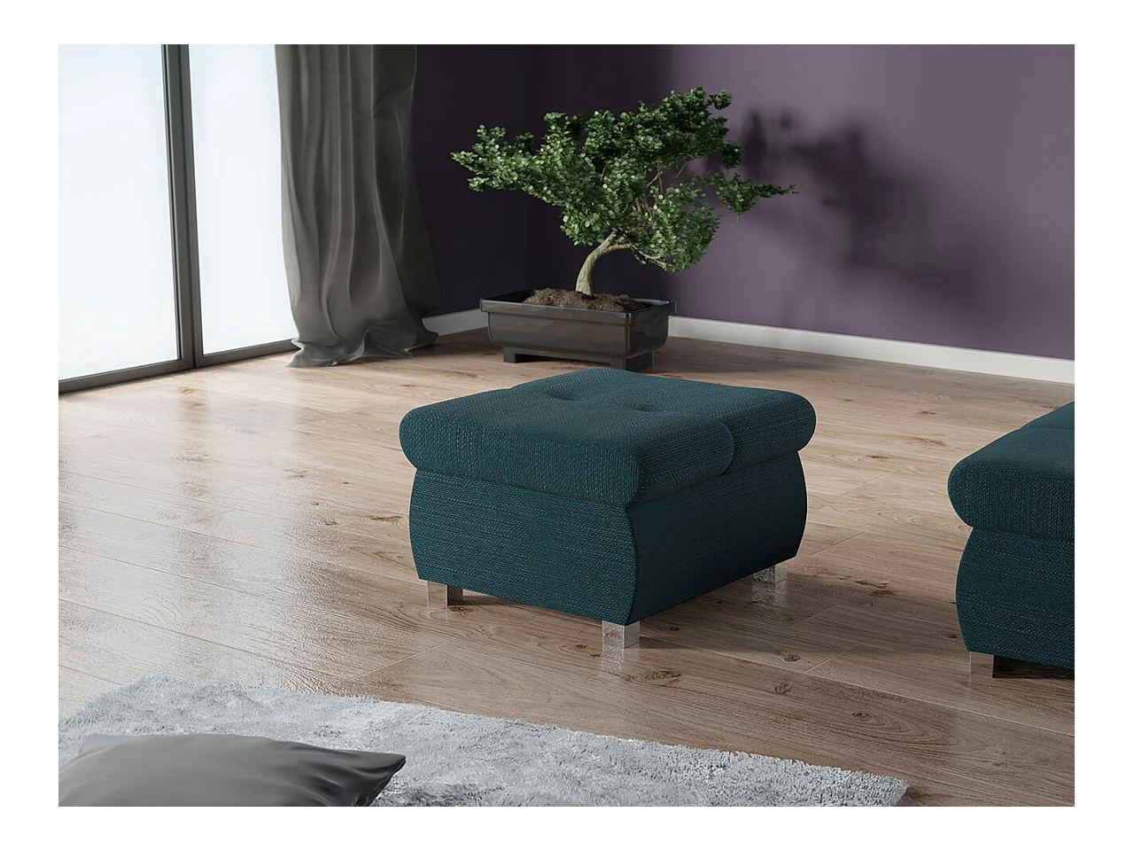 Pouf Comfivo 122, Turquoise, 39x60x60cm, Tapisserie, Pieds: Métal