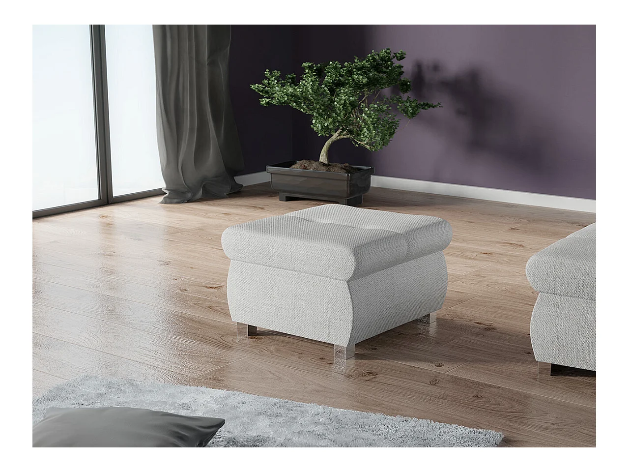 Pouf Comfivo 122, Gris, 39x60x60cm, Tapisserie, Pieds: Métal