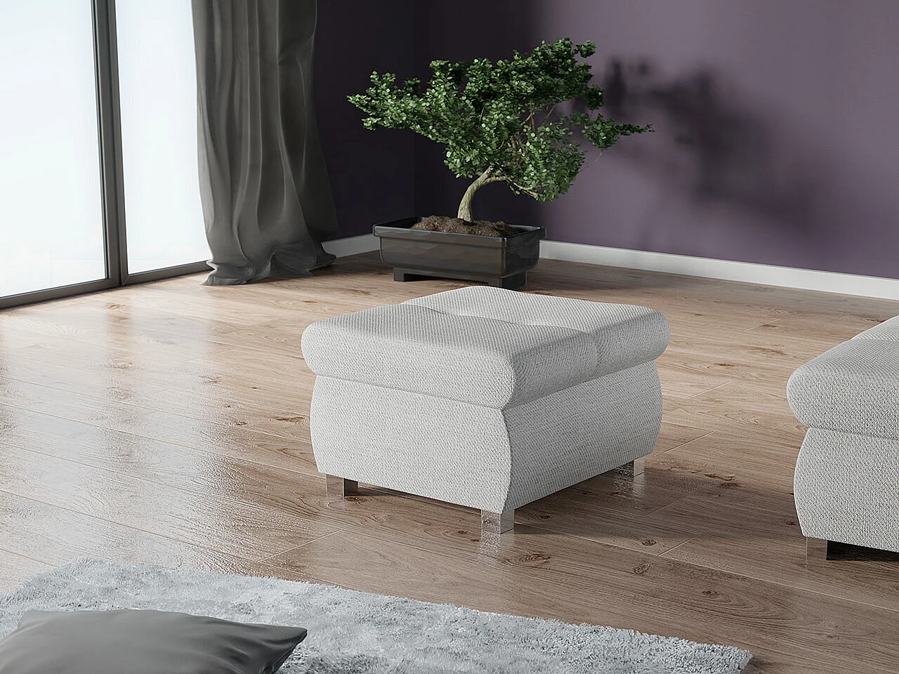 Puf Comfivo 122, Gris, 39x60x60cm, Tapiz, Patas: Metal