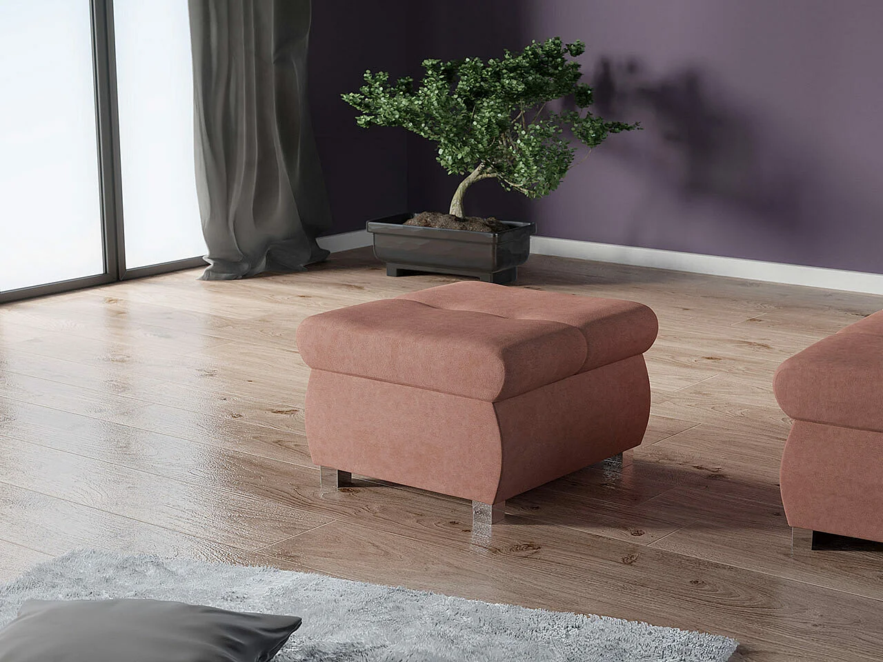 Puf Comfivo 122, Rosa, 39x60x60cm, Tapiz, Patas: Metal