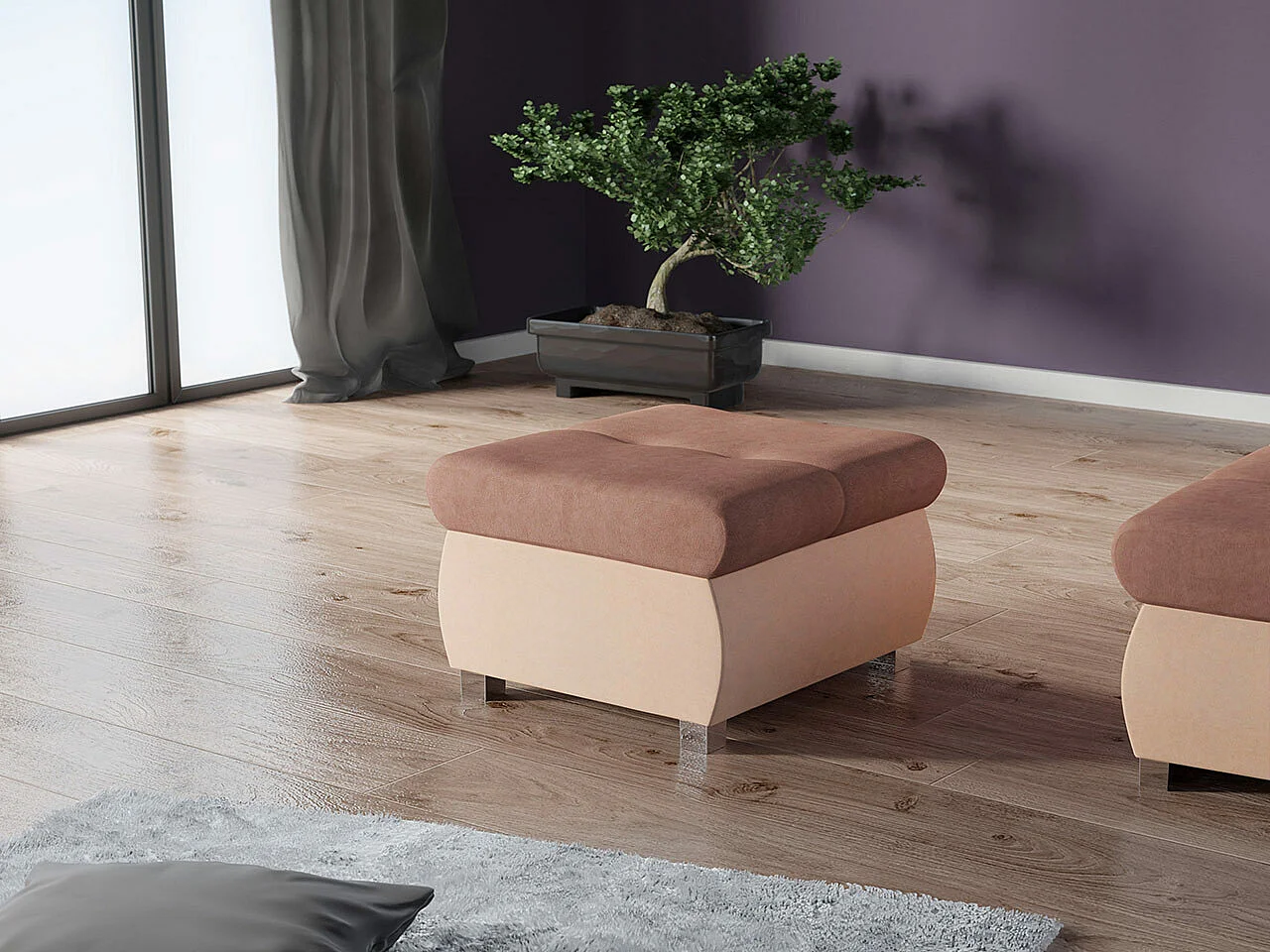 Puf Comfivo 122, Rosa, 39x60x60cm, Tapiz, Patas: Metal