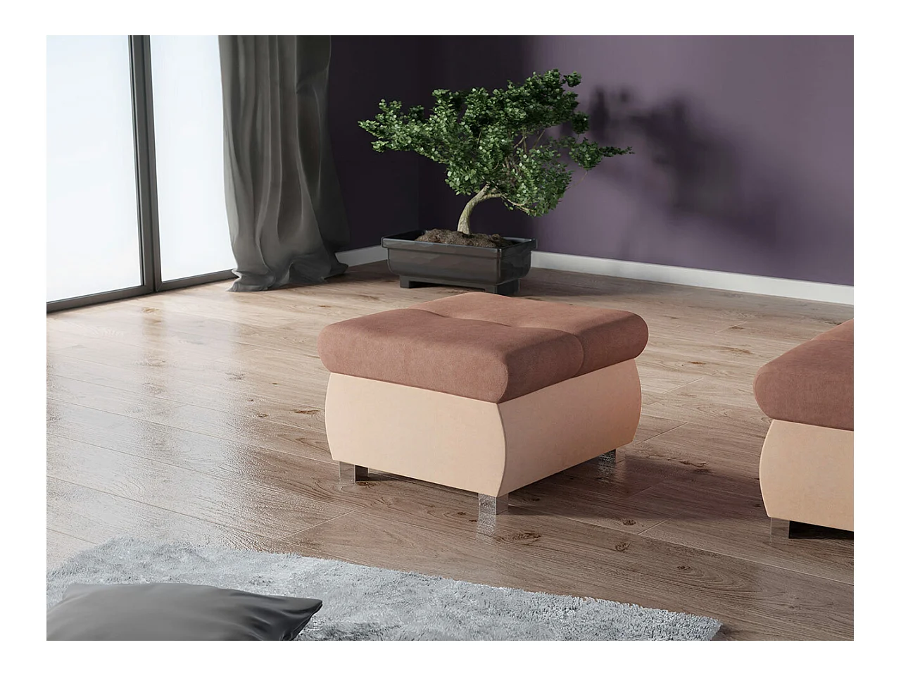 Pouf Comfivo 122, Rose, 39x60x60cm, Tapisserie, Pieds: Métal