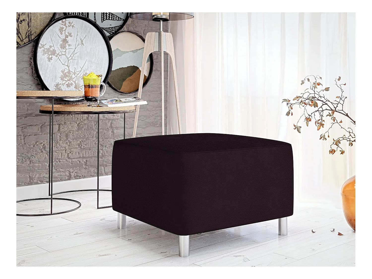 Pouf Comfivo 126, Pourpre, 42x56x65cm, Tapisserie, Pieds: Plastique