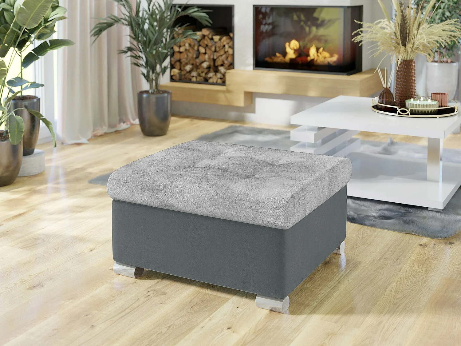 Pouf Comfivo 115, Gris, 41x68x70cm, Tapisserie, Pieds: Plastique