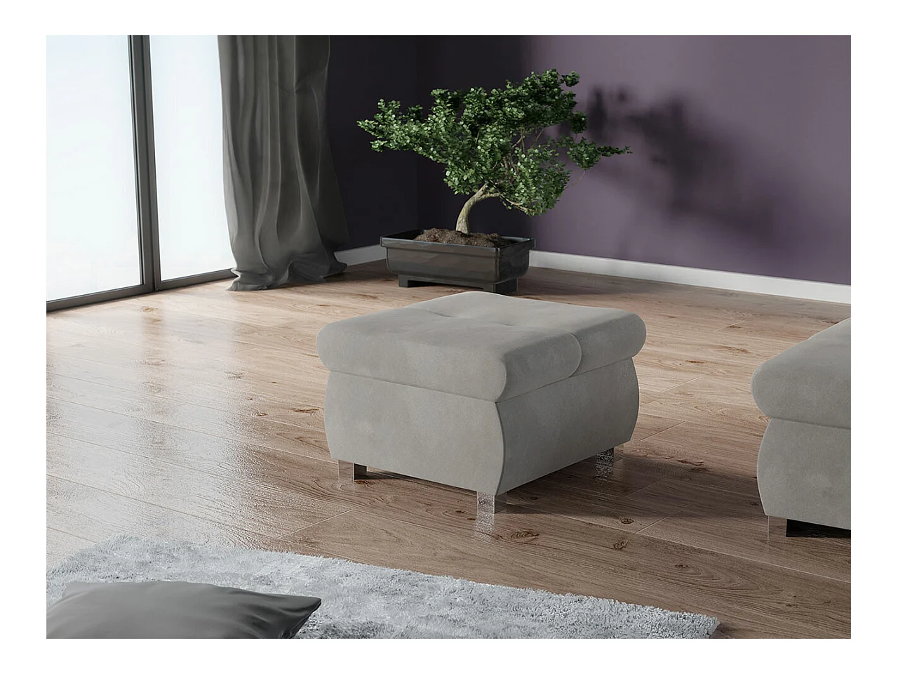 Puf Comfivo 122, Gris, 39x60x60cm, Tapiz, Patas: Metal