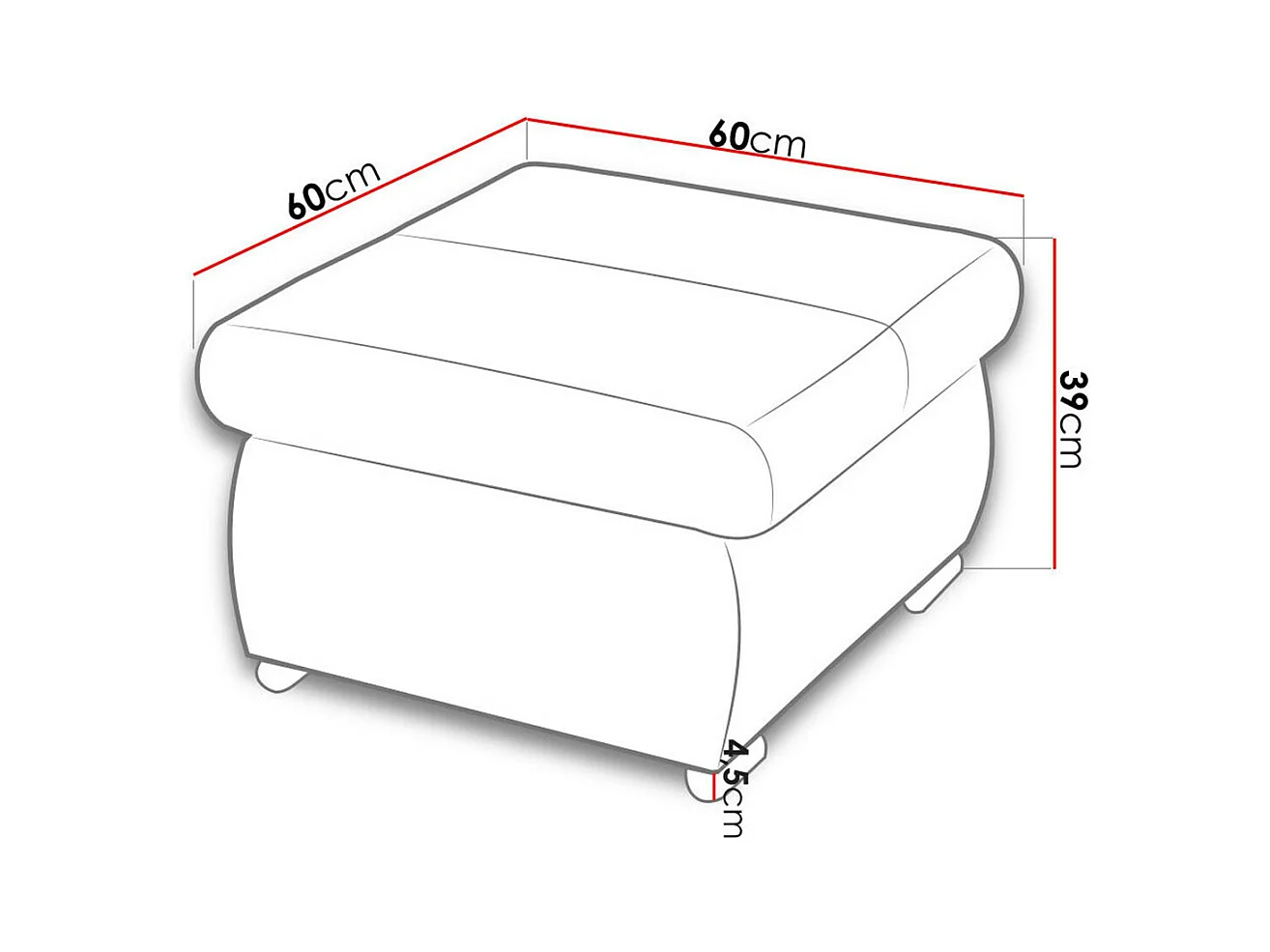 Pouf Comfivo 122, Gris, 39x60x60cm, Tapisserie, Pieds: Métal