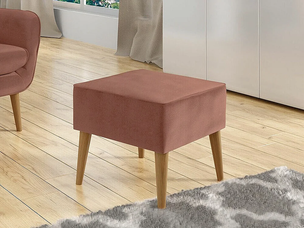 Pouf Comfivo 205, Rose, 41x45x45cm, Tapisserie, Pieds: Bois