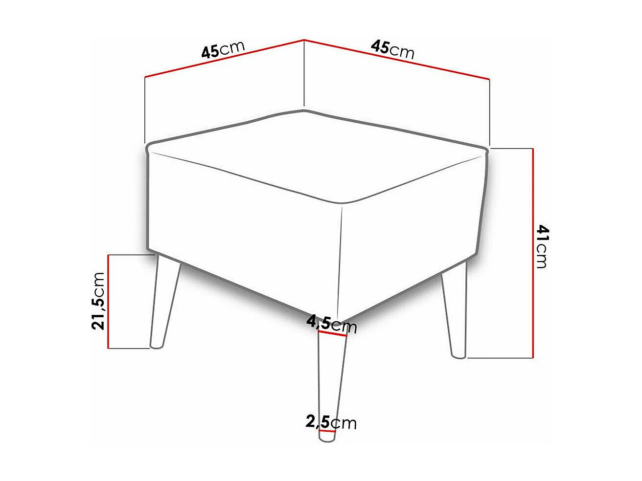Pouf Comfivo 205, Fucsia, 41x45x45cm, Arazzo, Gambe: Legno, Senza