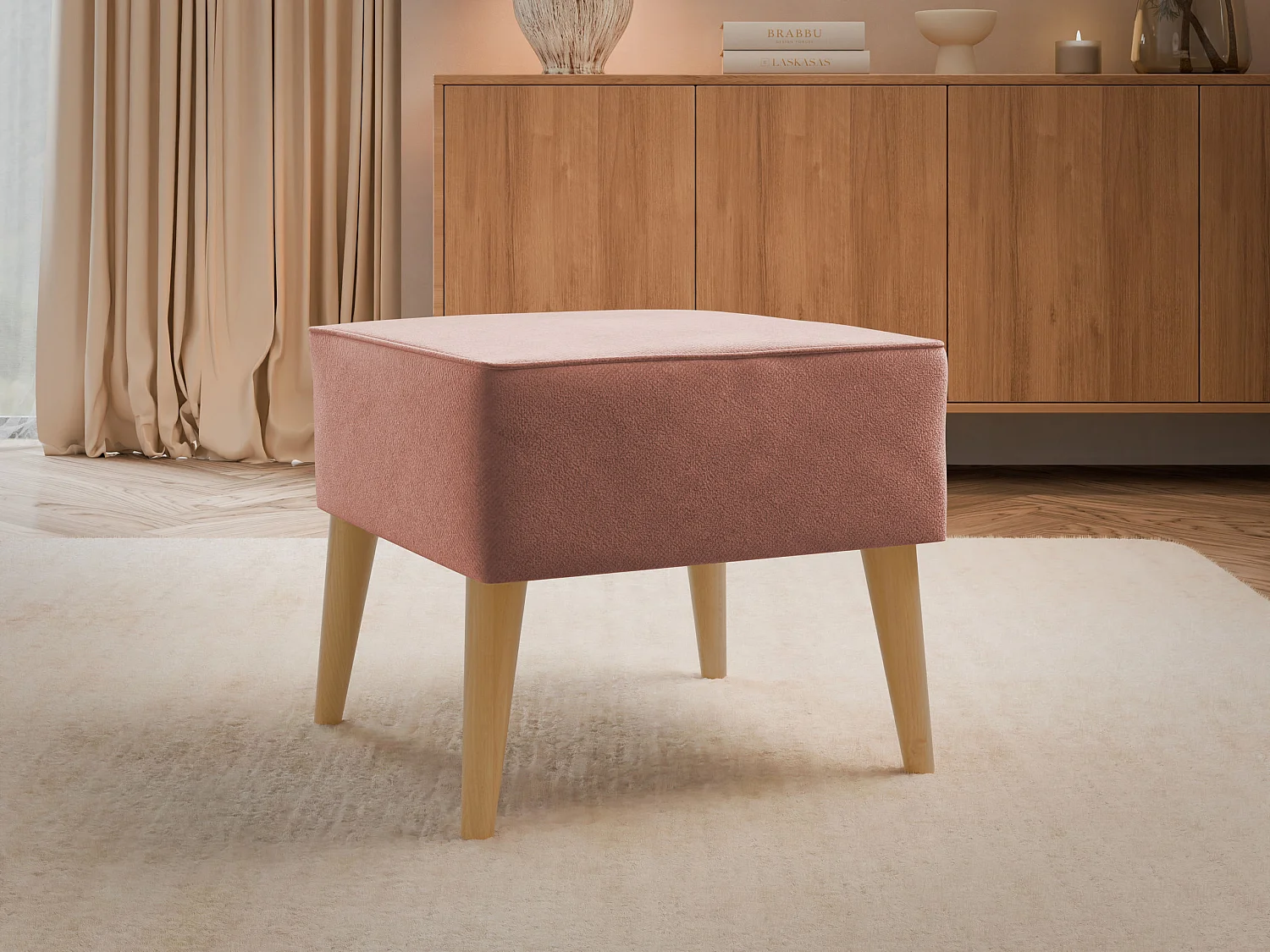 Puf Comfivo 205, Rosa, 41x45x45cm, Tapiz, Patas: Madera
