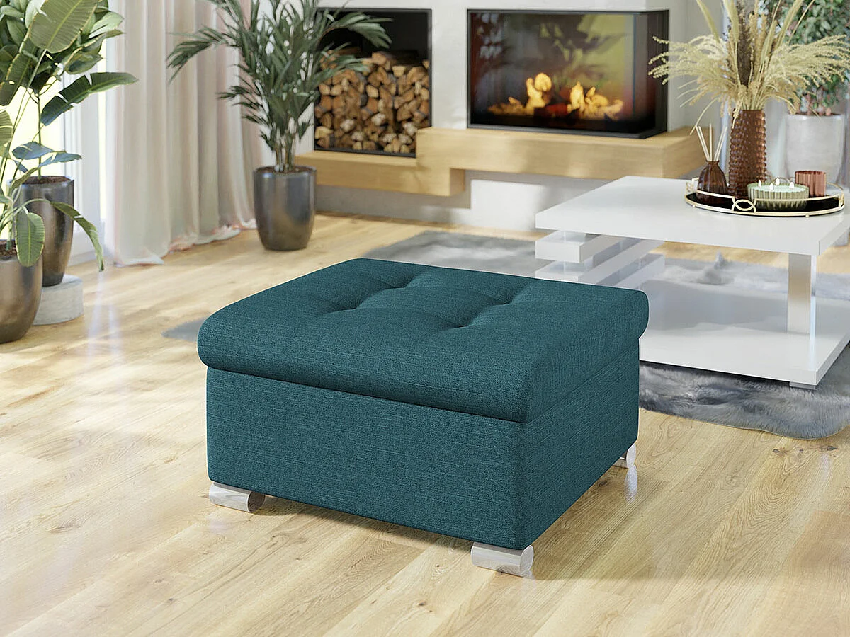 Pouf Comfivo 115, Turquoise, 41x68x70cm, Tapisserie, Pieds: Plastique