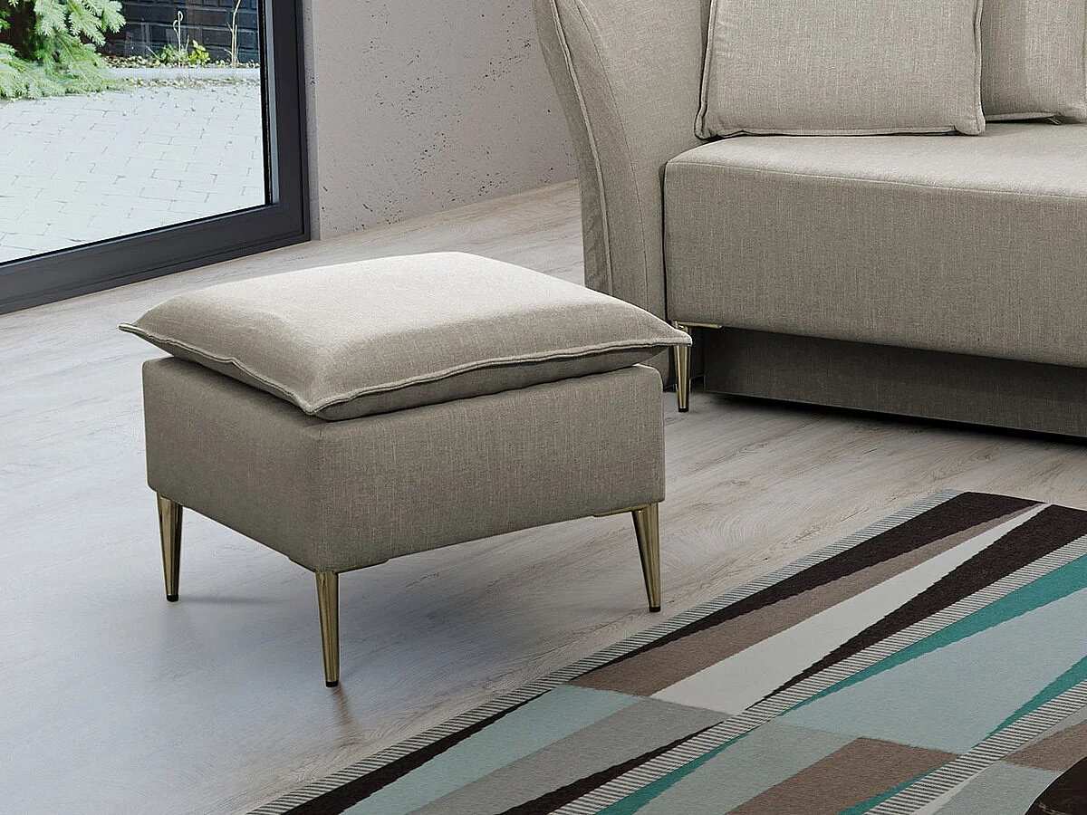 Pouf Providence 147, Brun clair, 45x50x50cm, Tapisserie, Pieds: Métal