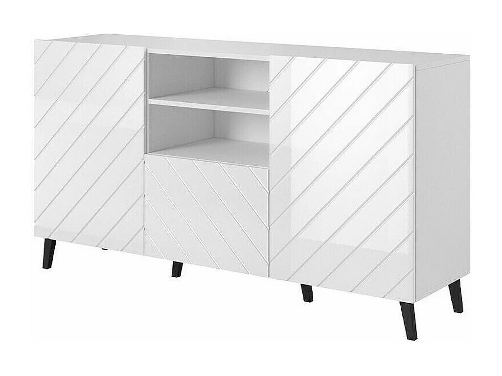 Cómoda Charlotte 143, Blanco brillante|Blanco, Con cajones y puertas, 82x150x42cm