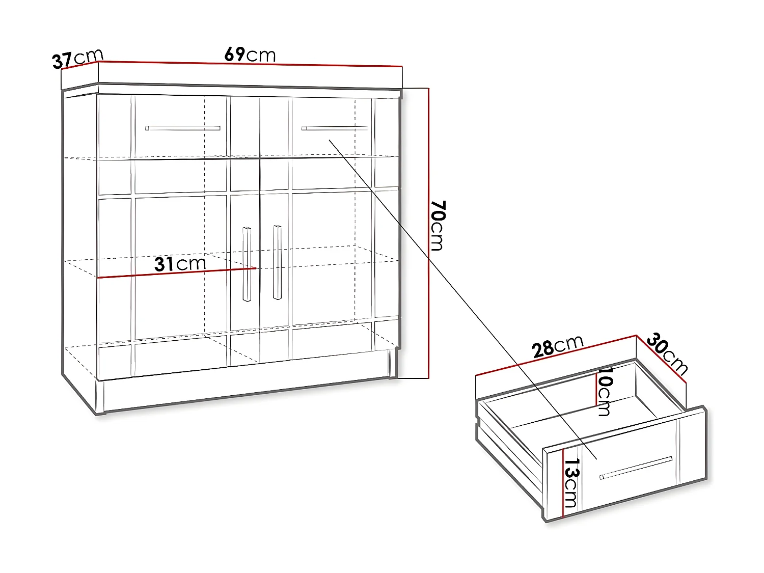 Cómoda Tucson 144, Com gavetas e portas, Número de gavetas: 2, 7x7x4cm