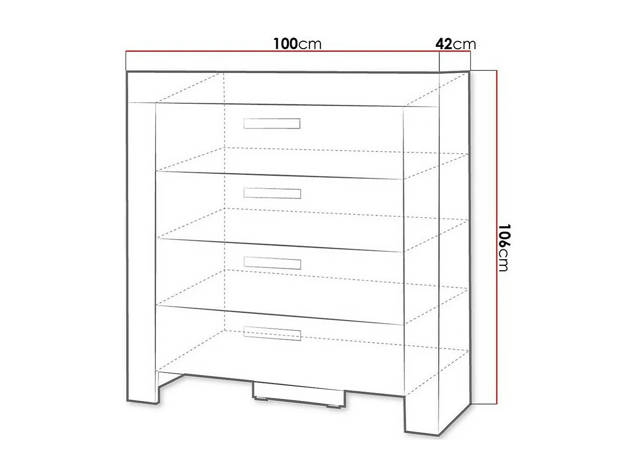 Cómoda Melfeli 106, Con cajones, Número de cajones: 4, 106x100x42cm