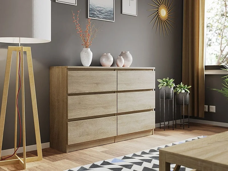 Commode Comfivo 186, Sonoma chêne, Avec tiroirs, Nombre de tiroirs: 6, 77x120x30cm