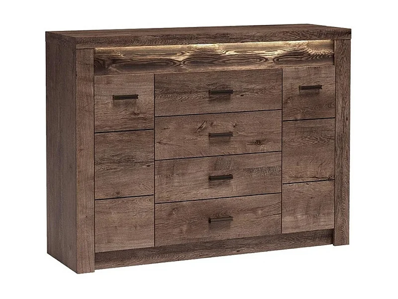 Commode Serfeno 104, Chêne sombre, Tiroirs et portes, Nombre de tiroirs: 4, 104x137x42cm