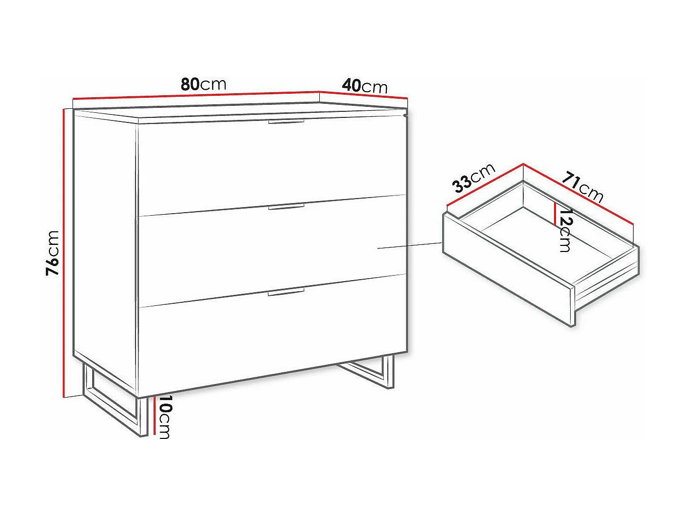 Cómoda Levsoni 101, Grafito|Roble wotan, Con cajones, 76x80x40cm