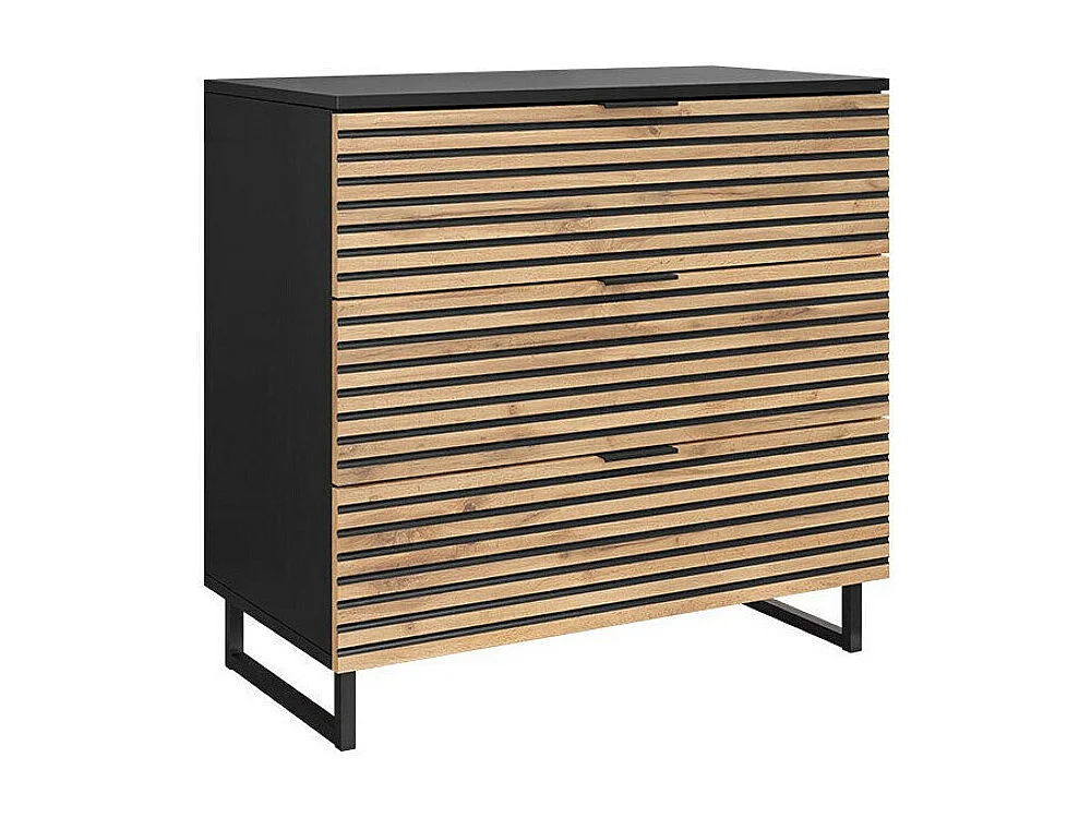 Cómoda Levsoni 101, Grafito|Roble wotan, Con cajones, 76x80x40cm