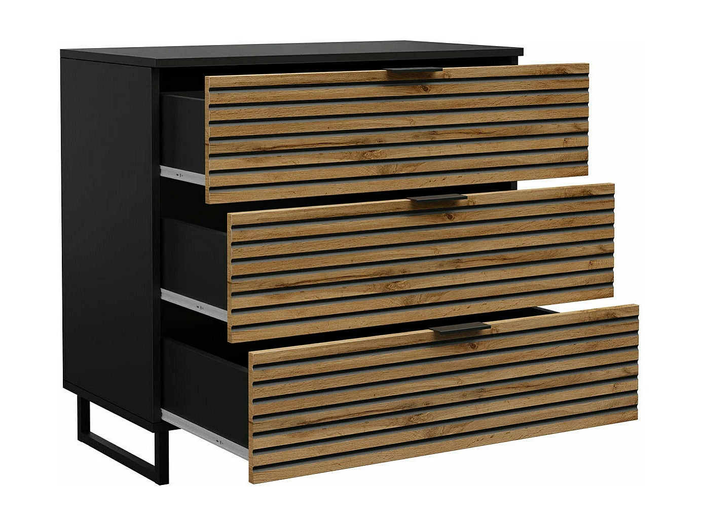 Cómoda Levsoni 101, Grafito|Roble wotan, Con cajones, 76x80x40cm