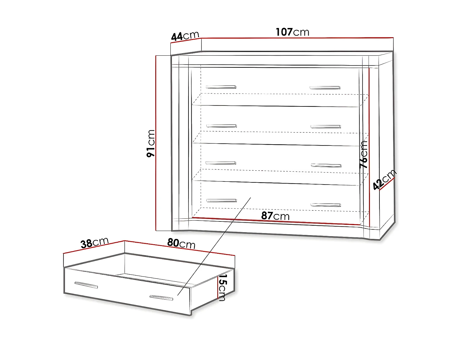 Cómoda Lorelie 101, Com gavetas, Número de gavetas: 4, 9x11x4cm