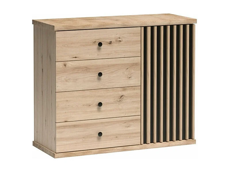 Commode Venmava 104, Noir|Chêne Artisan, Tiroirs et portes, Nombre de tiroirs: 4, 85x41cm