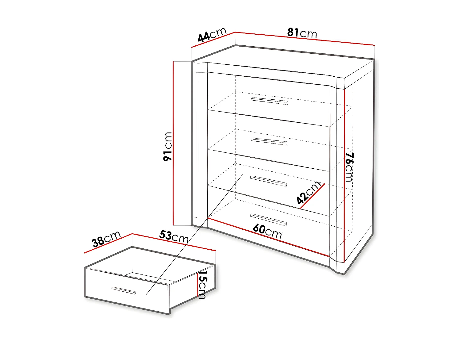 Cómoda Lorelie 103, Com gavetas, Número de gavetas: 4, 9x8x4cm