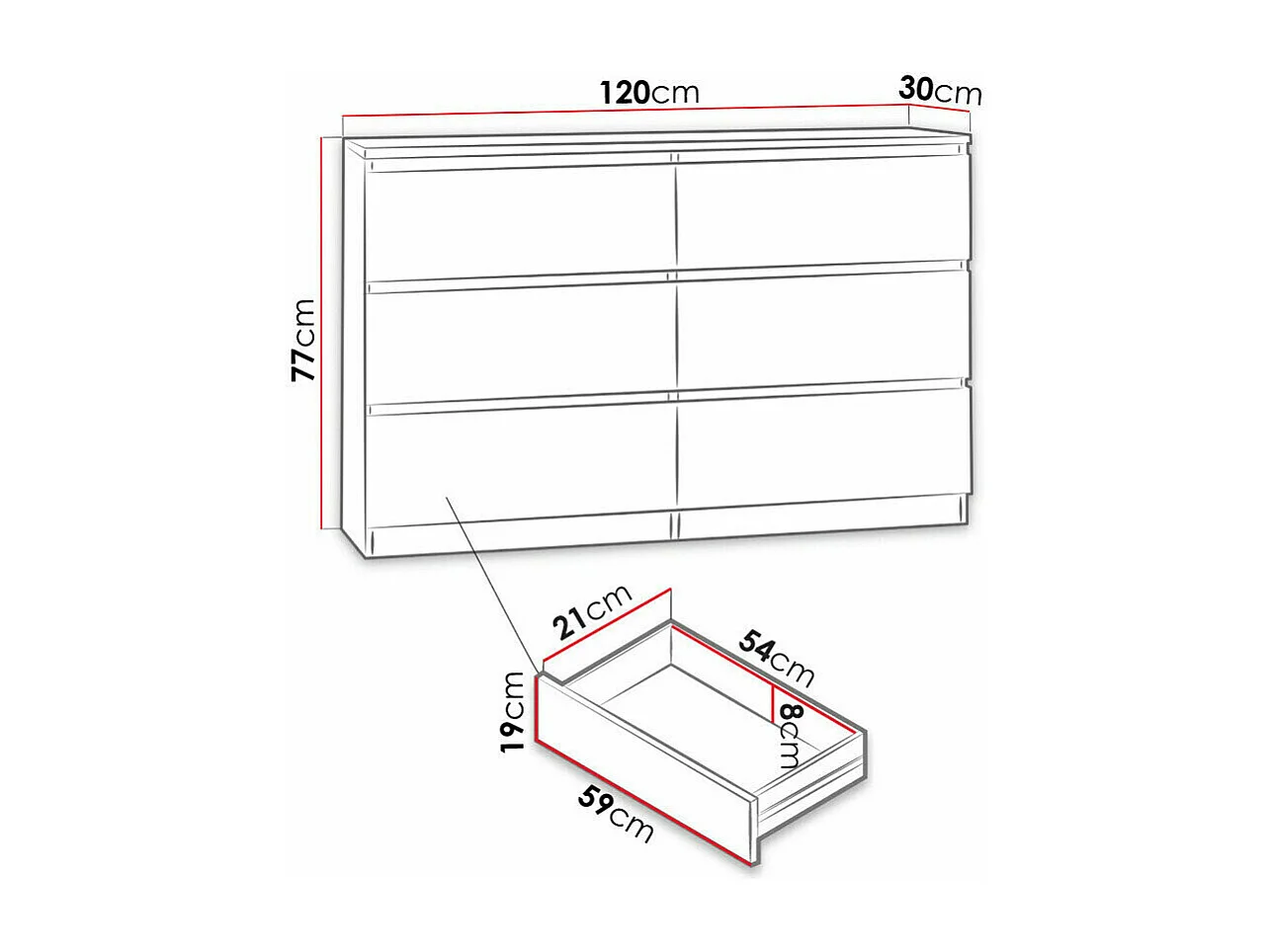 Cómoda Comfivo 186, Com gavetas, Número de gavetas: 6, 8x12x3cm
