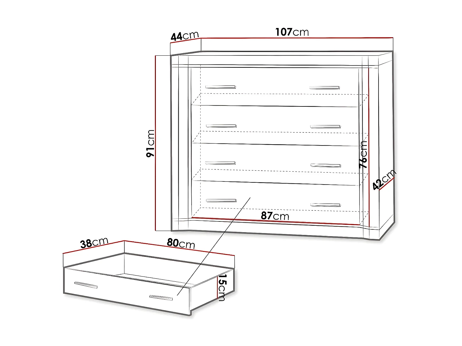 Cómoda Lorelie 101, Com gavetas, Número de gavetas: 4, 9x11x4cm