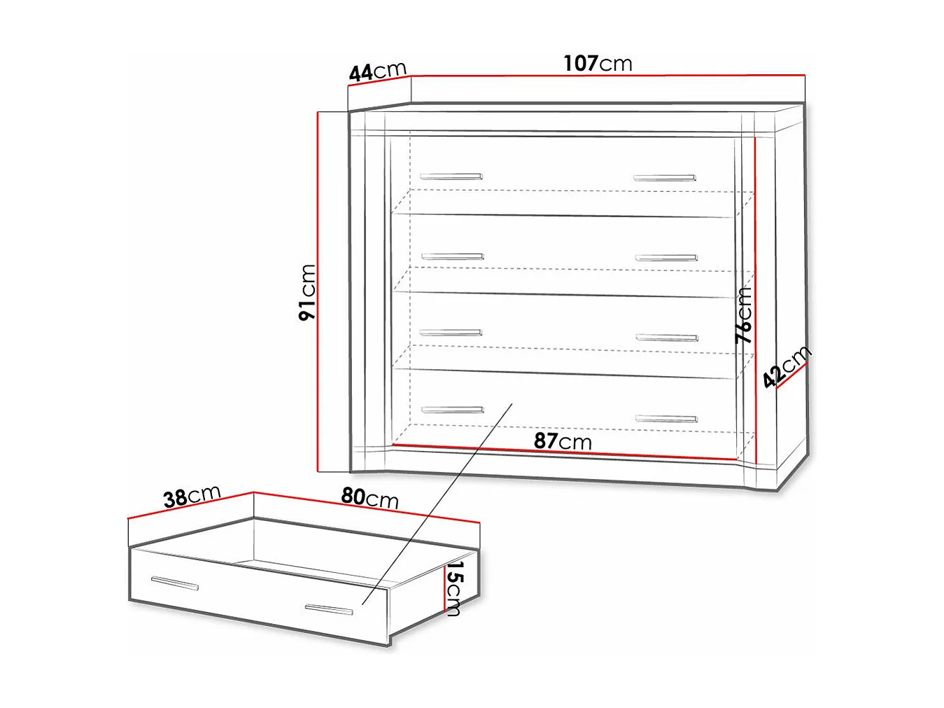 Commode Lorelie 101, Sonoma chêne, Avec tiroirs, Nombre de tiroirs: 4, 91x107x44cm