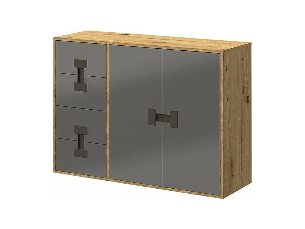 Commode Florevi 102, Gris brillant|Chêne Artisan, Avec tiroirs et portes, 86x117x40cm