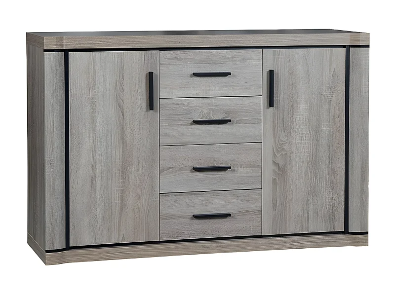 Cómoda Lorelie 104, Trufa roble, Con cajones y puertas, Número de cajones: 4, 91x137x44cm