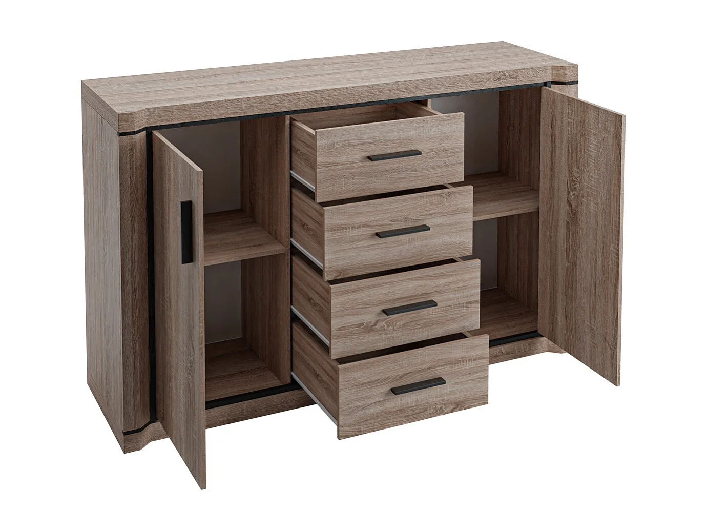 Commode Lorelie 104, Truffe chêne, Tiroirs et portes, Nombre de tiroirs: 4, 91x137x44cm