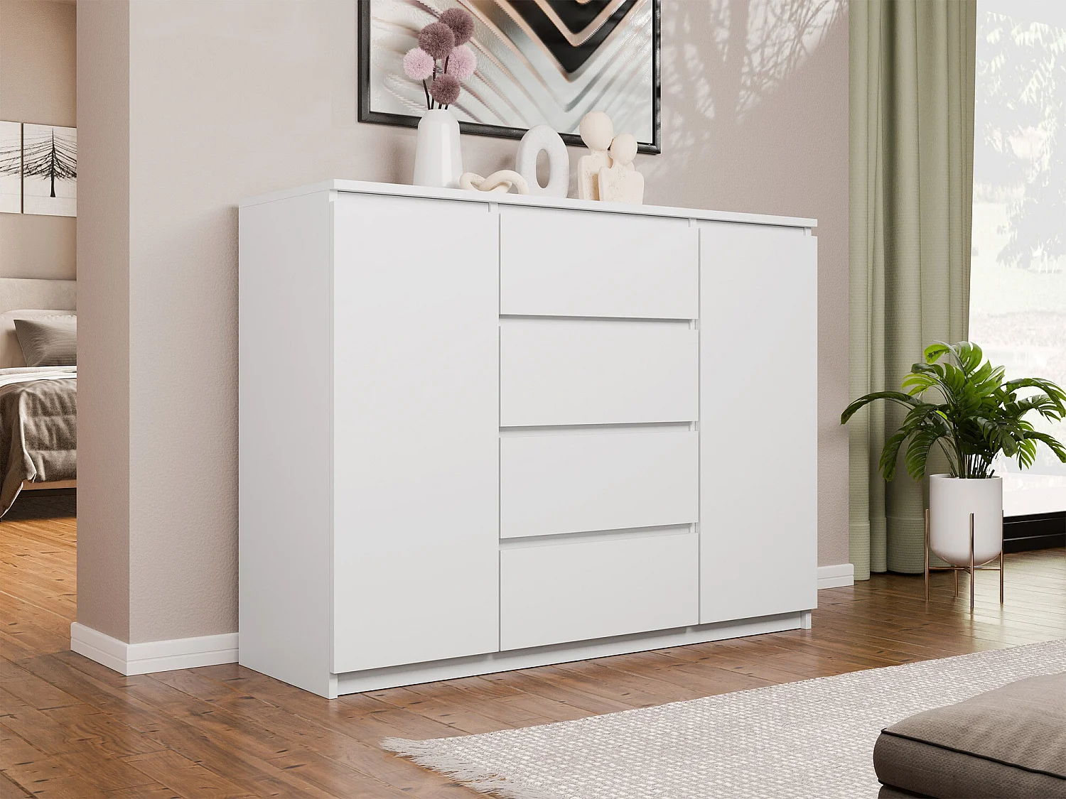 Cómoda Mandeville 108, Com gavetas e portas, Número de gavetas: 4