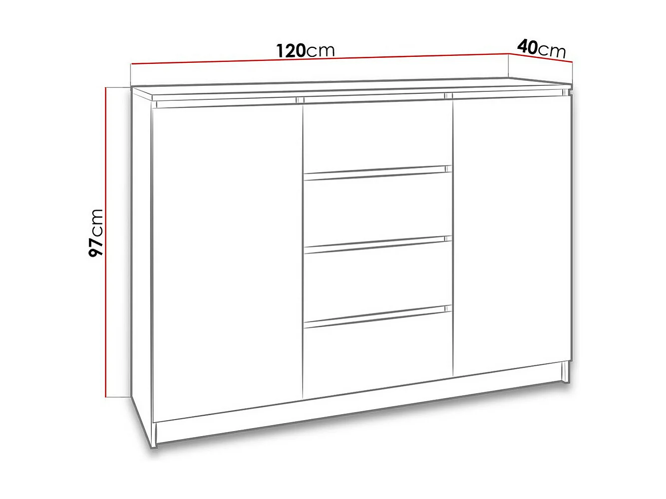 Cómoda Mandeville 108, Com gavetas e portas, Número de gavetas: 4