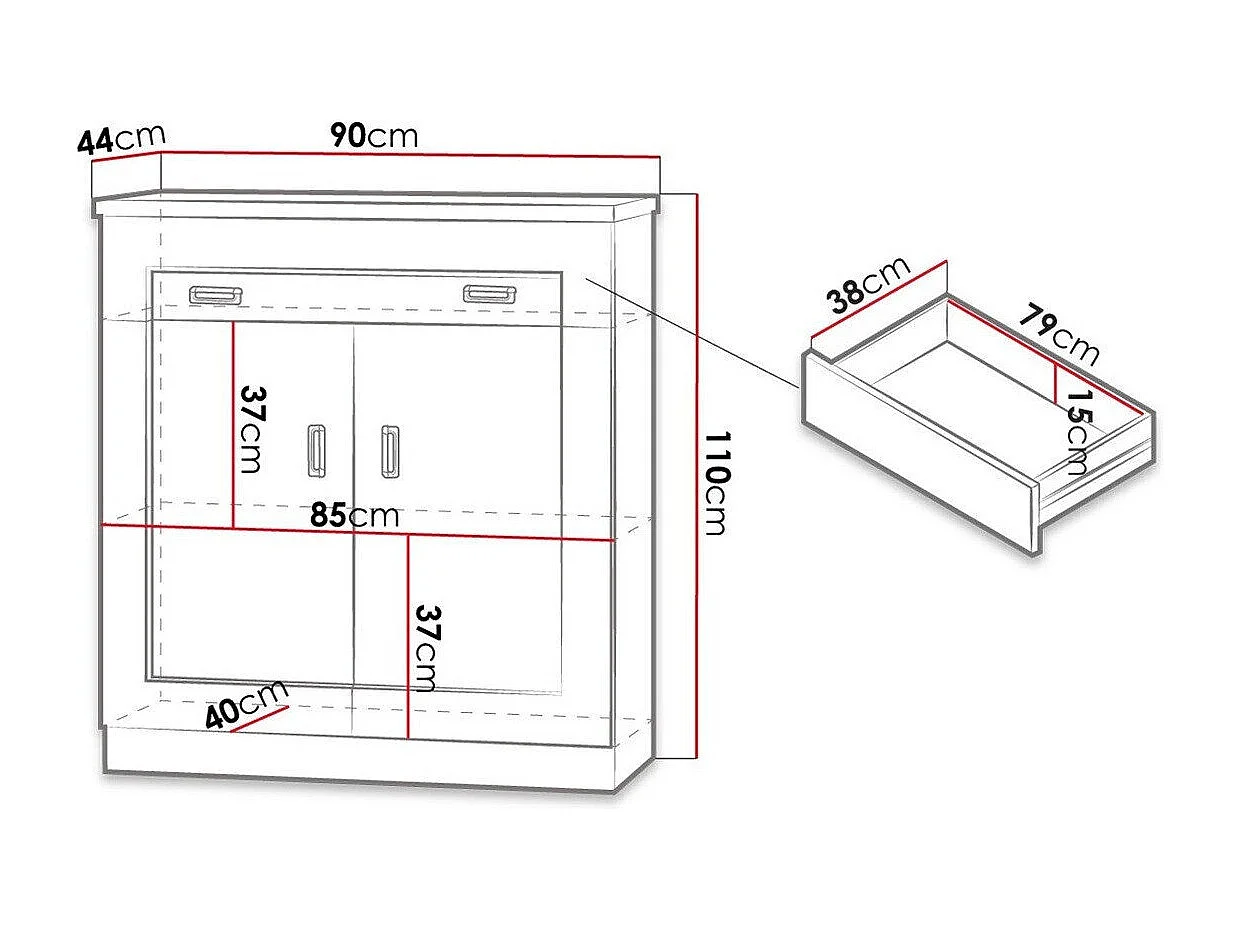 Cómoda Lircava 101, Roble de lefkada, Con cajones y puertas, Número de cajones: 1, 110cm