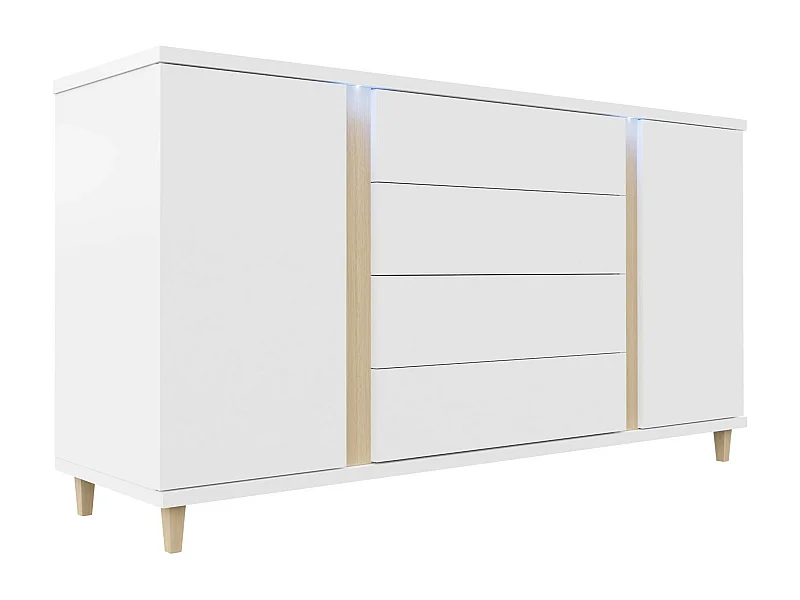 Cómoda Livseri 103, Blanco brillante|Blanco|Luminoso madera, Con cajones y puertas, 88cm