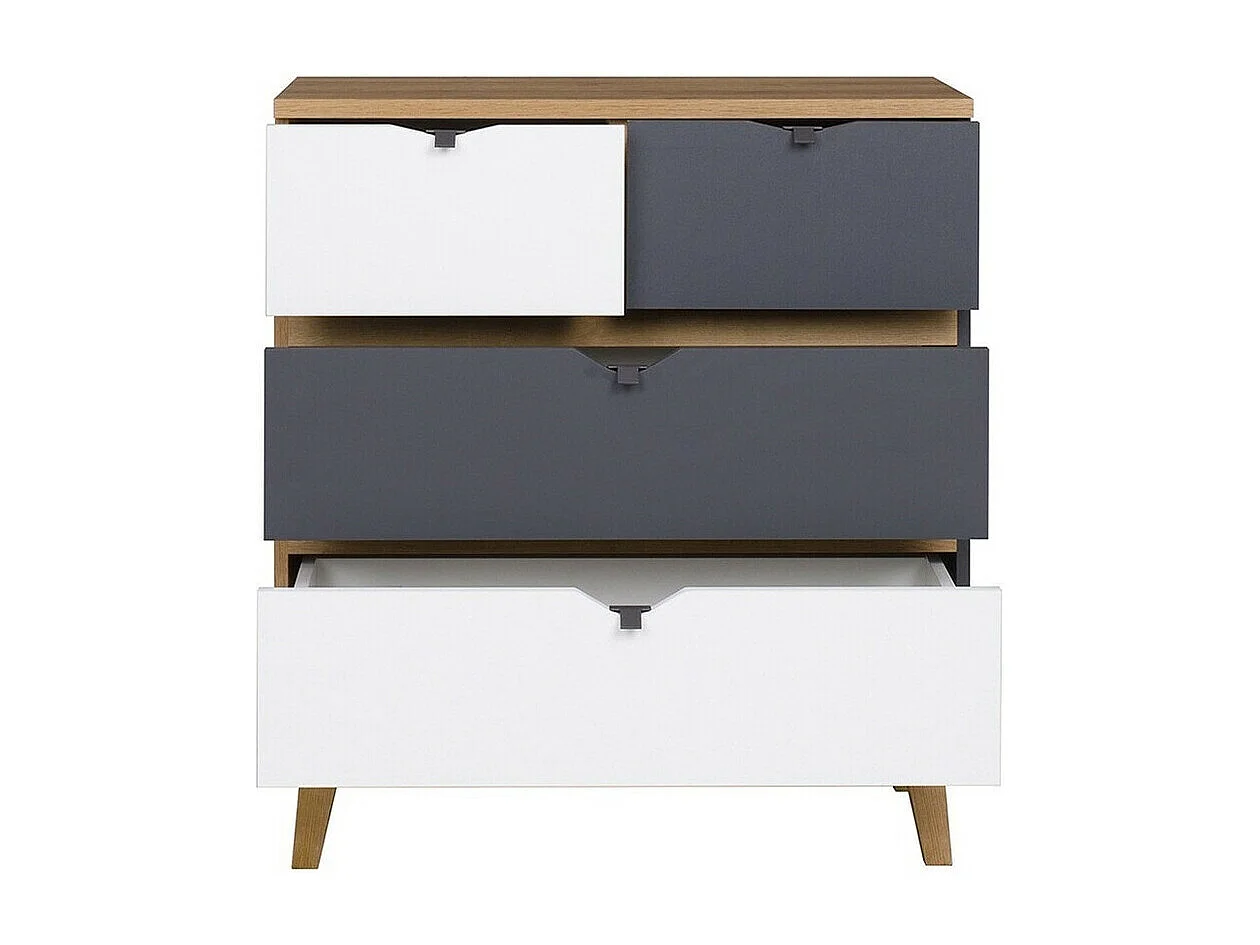 Cómoda Etrmoru 132, Blanco|Roble dorado|Grafito, Con cajones, Número de cajones: 4, 90cm